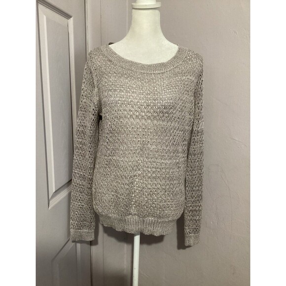 Anthropologie Guinevere Gray Silver Metallic Crochet Hemp Pullover Sweater - Picture 1 of 6